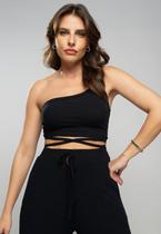 Cropped Ombro Único Com Tiras Malha Canelada Preto Salvatore Fashion Cropped Ombro Único Com Tiras Malha Canelada Preto Salvatore Fashion