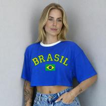 Cropped Oversized Brasil Bandeira Feminino Copa do Mundo Estampa Bandeira Algodão Cropped Oversized Brasil Bandeira Feminino Copa do Mundo Estampa Bandeira Algodão