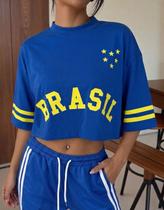 Cropped Oversized Estampa Brasil Feminino Torcida Copa do Mundo Tendência Cropped Oversized Estampa Brasil Feminino Torcida Copa do Mundo Tendência