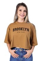 Cropped Oversized Feminino Blusa Manga Curta Estampa Brooklin Soltinha Casual Cropped Oversized Feminino Blusa Manga Curta Estampa Brooklin Soltinha Casual