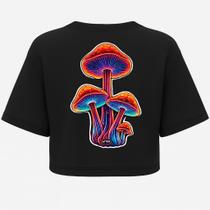 Cropped Oversized Preto Mushroom - Estampa DTF em Algodão