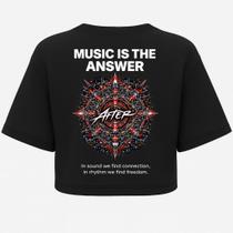 Cropped Oversized Preto - Music is the Answer - Estampa DTF Cropped Oversized Preto - Music is the Answer - Estampa DTF