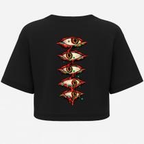 Cropped Oversized Preto Psico - Estampa DTF em Algodão
