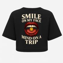 Cropped Oversized Smile Preta - Camiseta Feminina AFTER