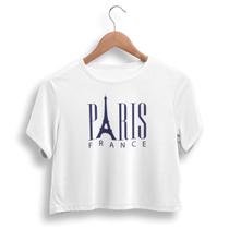 Cropped Paris Blusa Feminina Torre Eiffel Camiseta Gola Careca 100% Algodão