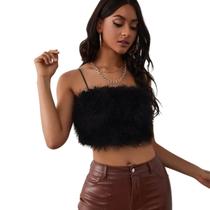 Cropped Pelúcia Pelinhos Inverno Moda Feminina Blusa Pelo Sexy Inverno Diferente Estilosa Lançamento Blogueira Estilo