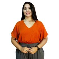Cropped Plus Size C/ Elastico Manga Curta Soltinho Terracota Cropped Plus Size C/ Elastico Manga Curta Soltinho Terracota