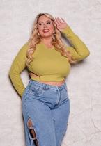 Cropped Plus Size Canelado com Recorte