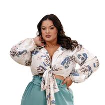 Cropped Plus Size de Amarrarar Manga Longa Estampado 0568