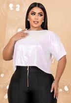 Cropped Plus Size de Paetê com Brilho