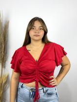 Cropped Plus Size Feminino Manga Drapeada Malha Canelada Moda Verão Diversas Cores