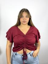 Cropped Plus Size Feminino Manga Drapeada Malha Canelada Moda Verão Diversas Cores