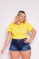 Cropped Plus Size Liso Mangas Curtas Bufante