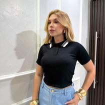 cropped polo feminina feminina estilosa com botão gola com listra cropped polo feminina feminina estilosa com botão gola com listra
