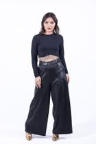 Cropped Preto Canelado Blusinha Manga Longa Moda Feminina Blusa Malha Ribana Barra Com Strass Casual