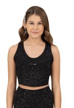 Cropped Preto Glitter Regata Infantil Collie