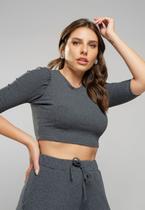 Cropped Princesa Gola Redonda Malha Canelada Grafite Salvatore Fashion Cropped Princesa Gola Redonda Malha Canelada Grafite Salvatore Fashion