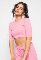 Cropped Princesa Gola Redonda Malha Canelada Rosa Salvatore Fashion