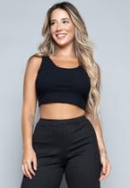 Cropped Regata Bella Fiore Modas Canelado Feminino Preto