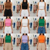 Cropped Regata Canelado Feminino Várias Cores, Tamanho Único Cropped Regata Canelado Feminino Várias Cores, Tamanho Único