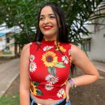 Cropped Regata com Gola Malha Estampada