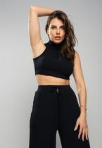 Cropped Regata Esportivo Cadarço Gola Malha Canelada Preto Salvatore Fashion