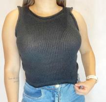 Cropped Regata Tricot Modal Bordas Viradas Ponto Fag