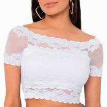 Cropped Renda Ciganinha Ombro A Ombro Manga Curta Sexy Cropped Renda Ciganinha Ombro A Ombro Manga Curta Sexy