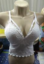 Cropped Renda Top Blusa Moda Strappy Feminina Com Bojo