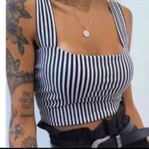 Cropped Reto Listrado, Tamanho Único,com Bojo
