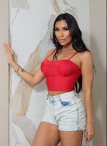 Cropped Retrô Várias Cores Feminino Alcinha Moda Estilo Faixa Bojo