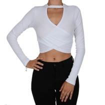 Cropped Riu Kiu Manga Longa - Branco