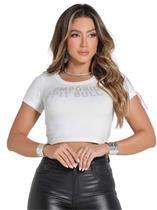 Cropped Rosa com detalhes de logomania PIT BULL JEANS