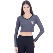 Cropped São Paulo Feminino Manga Longa Cinza