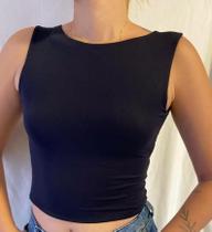 Cropped Sem Manga Costa Nua com Laço, Cropped Poliamida, Blusa Crropped, Cropped Regata Blusa Feminina