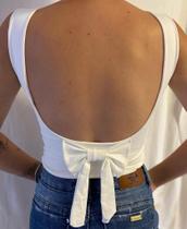 Cropped Sem Manga Costa Nua com Laço, Cropped Poliamida, Blusa Crropped, Cropped Regata Blusa Feminina