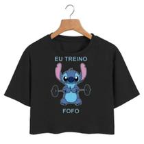 Cropped Sti-tch treino-fofo Academia Manga Curta Tendência Verão Moda Fitness Croped Envio Rápido