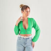 Cropped susie chiffon metalizado feminino