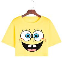 Cropped T Shirt Feminino Casual Algodão Premium Bob Esponja