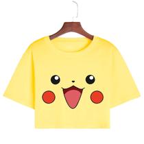 Cropped T Shirt Feminino Casual Algodão Premium Pikachu