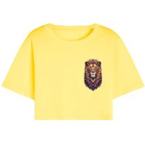 Cropped T Shirt Feminino Curto Casual Algodão Premium Leão
