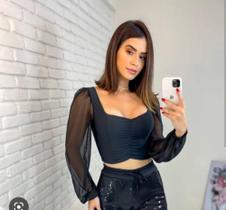 Cropped tamanho único manga longa preto