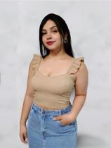 Cropped Top Alcinha Babado Tecido Canelado