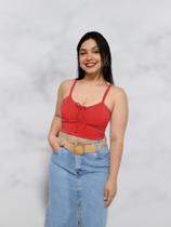 Cropped Top Alcinha Decote Amarrar Tecido Canelado