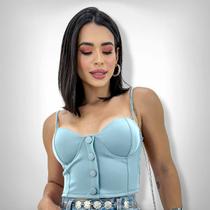 Cropped Top Alcinha Neoprene Botões Feminina Moda Blogueira