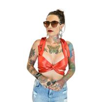 Cropped Top Amarração Multiformas Cetim C/Elastano Feminina