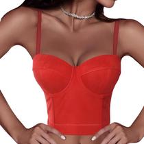 Cropped Top Blusa Bustiê Bojo Alça Camurça Sedução Vermelho M263