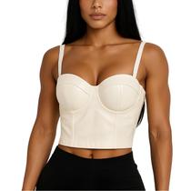Cropped Top Blusa Bustiê Com Bojo Alça Ajustável e Regulagem Linha Fashion Creme M745