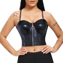 Cropped Top Blusa Bustiê material sintético Lycra Bojo Alça Zíper Preto M541 Cropped Top Blusa Bustiê material sintético Lycra Bojo Alça Zíper Preto M541