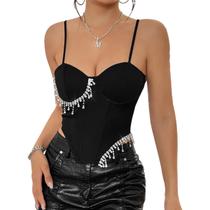 Cropped Top Blusa Bustier Alça Aro Metal Detalhes em Pérolas Casual Cores M874